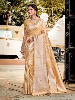Sangam Prints - Cream Assam Silk Woven Work Traditional Saree with Unstitched Blouse