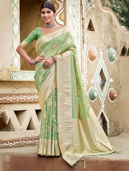 Sangam Prints - Sea Green Assam Silk Woven Work Traditional Saree with Unstitched Blouse