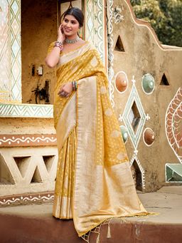 Sangam Prints - Mustard Assam Silk Woven Work Traditional Saree with Unstitched Blouse