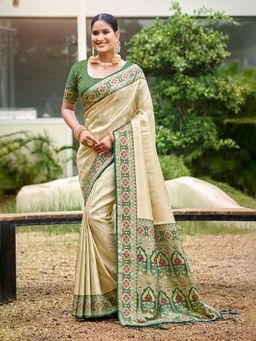 Sangam Prints - Green Silk Woven Work Traditional Saree with Unstitched Blouse
