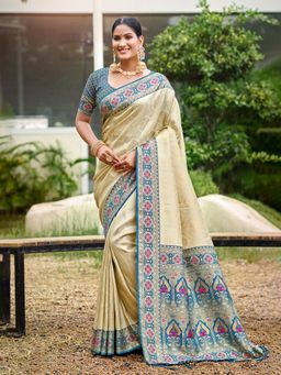 Sangam Prints - Blue Silk Woven Work Traditional Saree with Unstitched Blouse