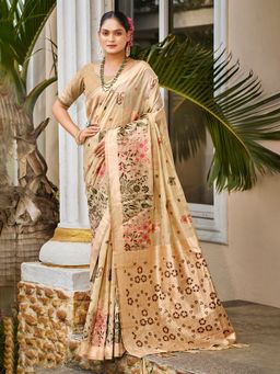 Sangam Prints - Beige Cottan Silk with Meena Woven Work Traditional Saree with Unstitched Blouse