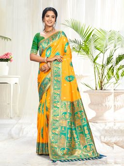 Sangam Prints - Yellow Silk Woven Work Traditional Saree with Unstitched Blouse