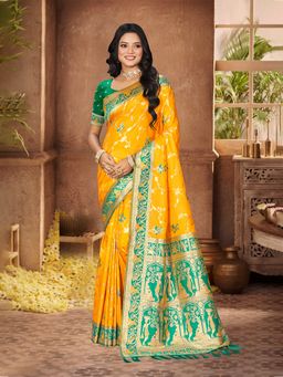 Sangam Prints - Yellow Silk Woven Work Traditional Saree with Unstitched Blouse