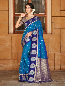 Sangam Prints - Blue Silk Woven Work Traditional Saree with Unstitched Blouse