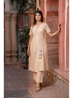 Indy Raaga - Beige Cotton Embellished Kurta with Pant
