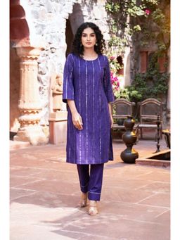 Indy Raaga - Blue Cotton Embellished Kurta with Pant