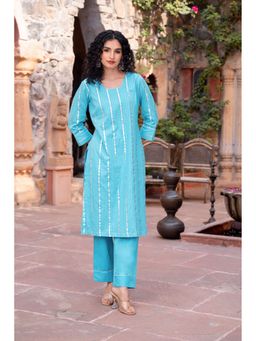 Indy Raaga - Blue Cotton Stripes Kurta with Pant