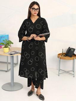Gerua By Libas - Black Cotton Blend Geometric Kurta with Trouser