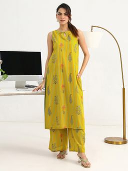 Gerua By Libas - Yellow Cotton Blend Stripes Kurta with Palazzo