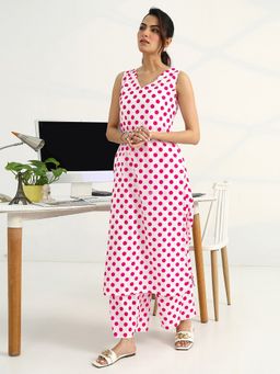 Gerua By Libas - White Cotton Blend Polka Dots Kurta with Palazzo