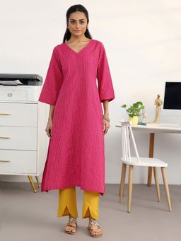 Gerua By Libas - Pink Cotton Blend Stripes Kurta with Trouser