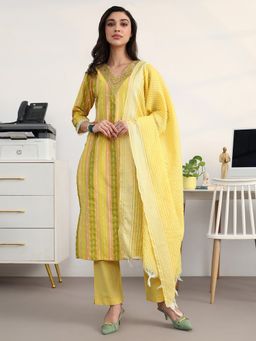 Gerua By Libas - Multi-Colour Cotton Blend Stripes Kurta with Trouser and Dupatta