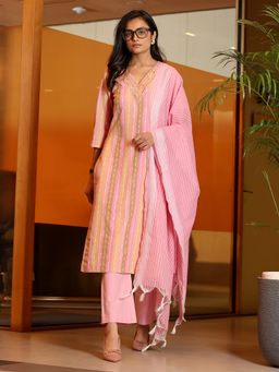 Gerua By Libas - Multi-Colour Cotton Blend Stripes Kurta with Trouser and Dupatta