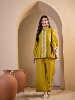 INDDUS - Mustard Floral Thread Embroidered Co-Ord Set