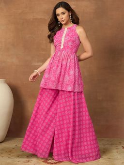 INDDUS - Magenta Floral Printed Pleated Co-Ord Set
