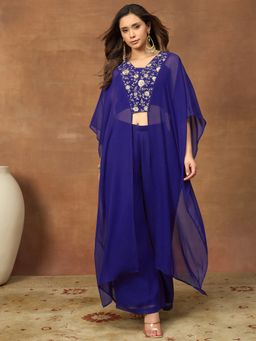 INDDUS - Blue Zari and Sequinned Embroidered Top with Inner and Palazzo