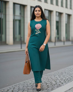 Moora - Blue Cotton Flex Embroidered Kurta with Pant