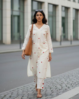 Moora - Off White Kota Embroidered Kurta with Pant
