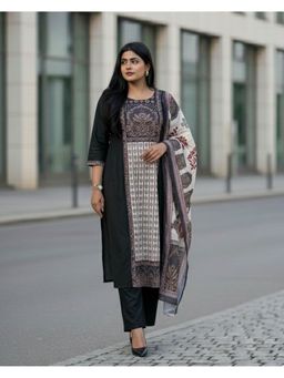 Moora - Black Cotton Printed Kurta with Pant and Dupatta