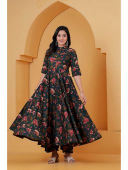 NYPA - Green Cotton Floral Anarkali Kurta with Pant