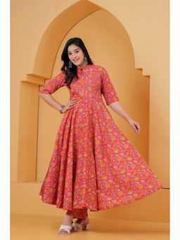NYPA - Pink Cotton Floral Anarkali Kurta with Pant