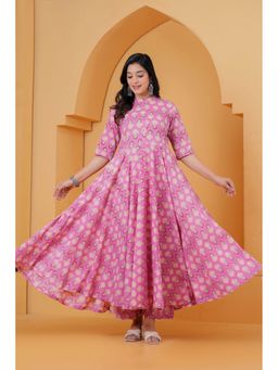 NYPA - Purple Cotton Abstract Anarkali Kurta with Pant