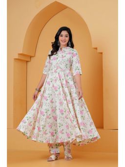 NYPA - Cream Cotton Floral Anarkali Kurta with Pant