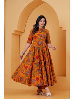 NYPA - Yellow Cotton Floral Anarkali Kurta with Pant