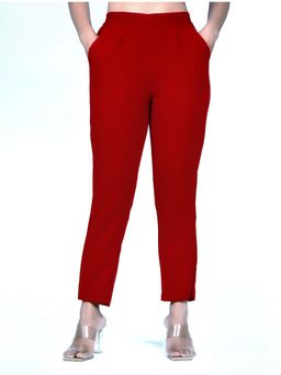 Kohsh - Maroon Cotton Solid Cigarette Pant