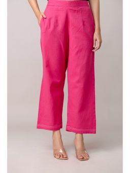 Kohsh - Pink Cotton Solid Wide Leg Pant