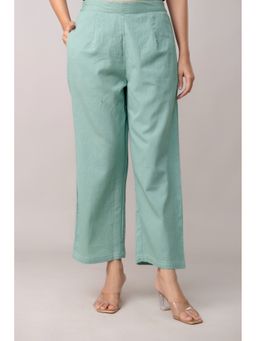 Kohsh - Green Cotton Solid Wide Leg Pant