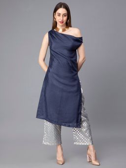 Indy Raaga - Blue Crinkled Solid Kurta with Pant