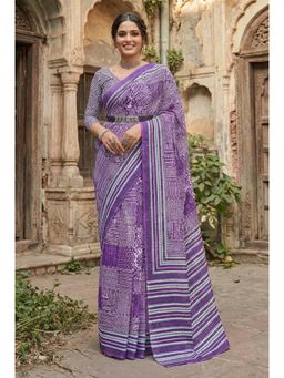 Kalista Fashion - Lavender Cotton Linen Geometric Saree with Unstitched Blouse
