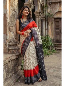 Kalista Fashion - Multi-Colour Cotton Linen Floral Saree with Unstitched Blouse