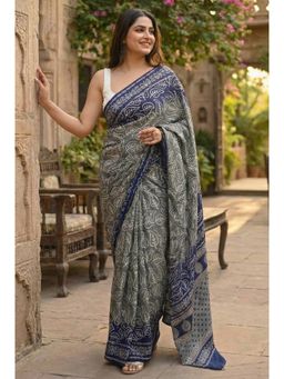 Kalista Fashion - Multi-Colour Cotton Linen Geometric Saree with Unstitched Blouse