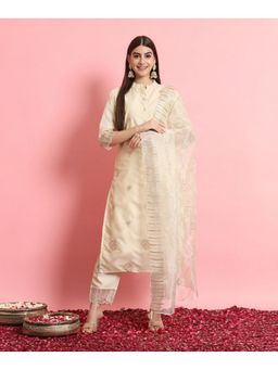 VredeVogel - Beige Silk Blend Kurta with Pant and Dupatta