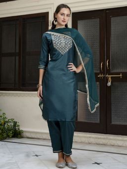 VredeVogel - Green Silk Blend Kurta with Pant and Dupatta