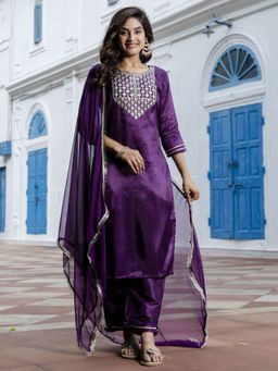 VredeVogel - Purple Silk Blend Kurta with Pant and Dupatta
