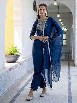 VredeVogel - Blue Silk Blend Kurta with Pant and Dupatta
