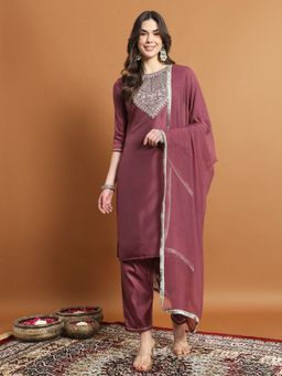 VredeVogel - Purple Silk Blend Kurta with Pant and Dupatta
