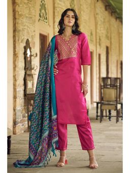 VredeVogel - Pink Silk Blend Kurta with Pant and Dupatta