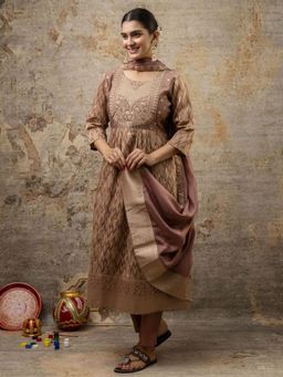 VredeVogel - Brown Cotton Silk Kurta with Pant and Dupatta
