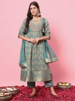 VredeVogel - Light Blue Cotton Silk Kurta with Pant and Dupatta