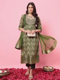 VredeVogel - Light Green Cotton Silk Kurta with Pant and Dupatta