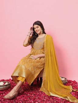 VredeVogel - Mustard Cotton Silk Kurta with Pant and Dupatta