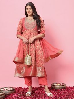VredeVogel - Peach Cotton Silk Kurta with Pant and Dupatta