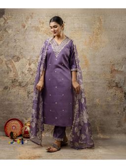VredeVogel - Purple Viscose Rayon Kurta with Pant and Dupatta