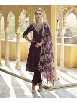 VredeVogel - Purple Viscose Rayon Kurta with Pant and Dupatta