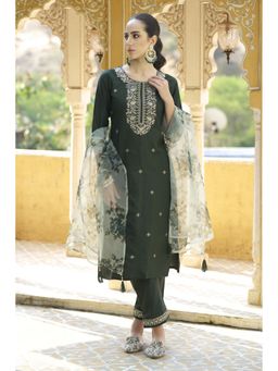 VredeVogel - Green Viscose Rayon Kurta with Pant and Dupatta